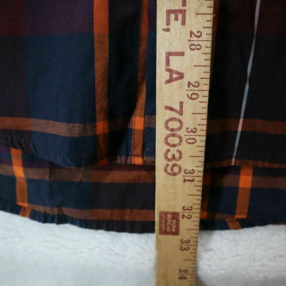 Akademiks Button UP Shirt Men XL Red oran Long Sleeve Cotton Plaid Chest Pockets - Picture 3 of 5